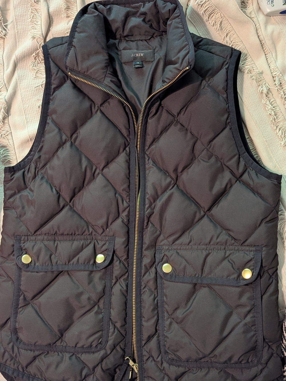 J. Crew Diamond-Quilted Puffer Vest in Black with Gold Hardware